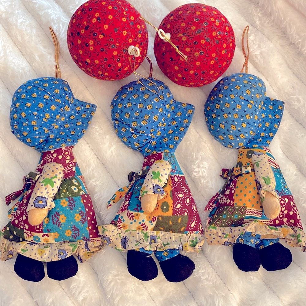 Vintage 1970s Holly Hobby Set of 5 Christmas Ornaments Pioneer Country Farmhouse